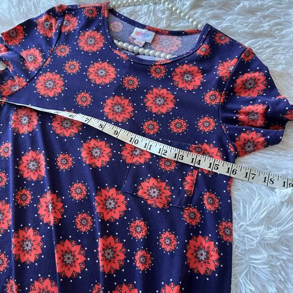 LuLaRoe XS Carly Dress Navy Pink Floral Swing Stretch Knit Pocket Size xs - Picture 10 of 12
